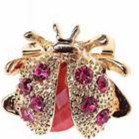 Ladybug brooch pin pink and gold​​ - Picture 1 of 1